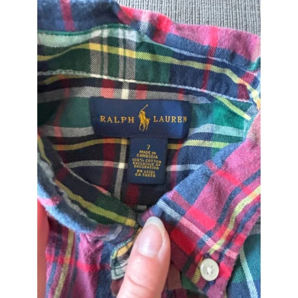 Polo Ralph Lauren Boys size 7 Multicolor Plaid Button Down Shirt Holiday Christm